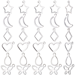 Нержавеющая Сталь Цвет 150 шт. 6 стили 304 открытые подвески из нержавеющей стали, разнообразные, цвет нержавеющей стали, 10~15x7~14x0.8 мм, отверстие : 1~1.4 мм, 25 шт / стиль