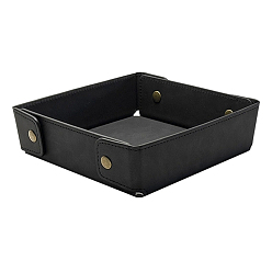 Черный Лотки для хранения из искусственной кожи, органайзер для косметических украшений, с кнопками сплава досрочных, античная бронза, квадратный, чёрные, 19.6x19.6x5 см
