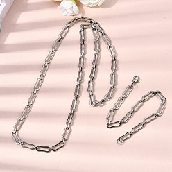 Нержавеющая Сталь Цвет 304 Наборы украшений из браслета и ожерелья из нержавеющей стали с цепочкой., с карабин-лобстерами , цвет нержавеющей стали, 610 мм