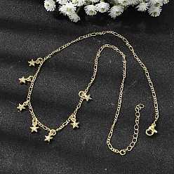 Настоящее золото 18K Ожерелья со звездами из латуни с прозрачным фианитом и прозрачным фианитом, цепочки Фигаро для женщин, стойки покрытие, без кадмия и без свинца, долговечный, реальный 18 k позолоченный, 15.83 дюйм (40.2 см)