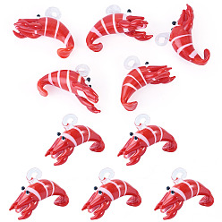 Red 5Pcs Handmade Lampwork Pendants, Shrimp Charms, Red, 22.5x35.5x18.5~20.5mm, Hole: 3~4.5mm