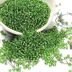 Зеленый лайм Fgb 8/0 круглый стеклянный бисер класса А, серебряная линия, зеленый лайм, 8/0, 3x2 мм, отверстие : 1 мм, Около 10000 шт / фунт