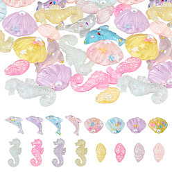 (52) Непрозрачная лаванда 48шт 16 стили кабошоны из прозрачной смолы, океанские животные, разнообразные, с блестка, разноцветные, 25~40x11~29x5.5~6 мм, 3 шт / стиль