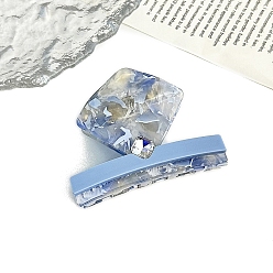 Васильковый Заколки-клочья из ацетата целлюлозы с кристаллами и стразами, ромб, васильковый, 60 мм