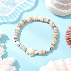 Tortoise Браслеты из натуральной пресноводной ракушки с синтетическими бирюзовыми бусинами для мужчин и женщин, черепаха, внутренний диаметр: 2 дюйм (5 см), Черепаха: 14x17x7 мм