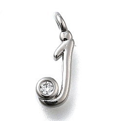 Letter J Латунные микро проложить кубического циркония подвески, письмо амулеты, стойки покрытие, долговечный, без кадмия и без свинца, буква J, 13x4.5x2 мм, отверстие : 1.6 мм