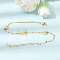 Real 18K Gold Plated Brass Butterfly Link Bracelets, Rack Plating, Long-Lasting Plated, Cadmium Free & Lead Free, Real 18K Gold Plated, 7.05 inch(17.9cm)