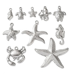 Нержавеющая Сталь Цвет 10 шт. тема океана 304 подвески из нержавеющей стали, разнообразные, цвет нержавеющей стали, 15~41x7~45x2~3.5 мм, отверстие : 1~3 мм