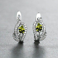Желто-Зеленый Латунные микро проложить серьги обруча кубического циркония, слеза, платина, желто-зеленый, 16x7 мм