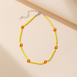 Желтый Ожерелья из стеклянных бус в виде цветка маргаритки в стиле бохо с цепочками на концах из сплава, желтые, 15.75 дюйм (40 см)