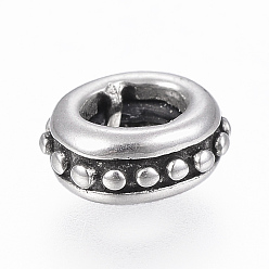 Античное Серебро 316 хирургические дистанционные бусины из нержавеющей стали, рондель, античное серебро, 8x7x3.5 мм, отверстие : 3x4 мм