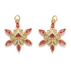 Plaqué 18K Or Véritable Laiton cubes pendentifs zircone, plaqué longue durée, flocon de neige, réel 18 k plaqué or, 24.5x19x4mm, Trou: 3.6mm