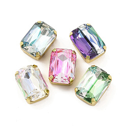 Золотой Шить на горный хрусталь, многожильные звенья из стекла, хрусталя и стразов, с настройками латуни, аксессуары для одежды, граненые, разноцветные, прямоугольные, золотые, 14x10x7 мм, отверстие : 0.7 мм