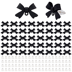 Black 42Pcs Alloy Stud Earring Findings, with 925 Sterling Silver Pins and Loop, Bowknot, 84Pcs Plastic Ear Nuts, Black, 11x15x4mm, Hole: 1.2mm, Pin: 0.7mm