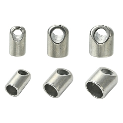 Stainless Steel Color 15Pcs 3 Styles 303 Stainless Steel Cord End/Tips, Stainless Steel Color, 8x4.5~6.5mm, Hole: 2.3~3mm, Inner Diameter: 3~5mm, 5pcs/style