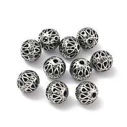 Античное Серебро Ретро 316 хирургические бусины из нержавеющей стали, круглый со слезой, ручная полировка, античное серебро, 8 мм, отверстие : 1.5~1.8 мм