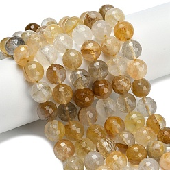 Yellow Hematoid Quartz Бусины из натурального желтого гематоидного кварца класса А, граненый (128 граней), круглые, 12~13 мм, отверстие : 1 мм, около 32 шт / нитка, 15.47 дюйм (39.3 см)