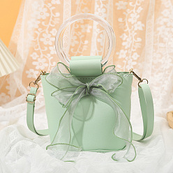 Светло-зеленый Наборы для изготовления кошельков из искусственной кожи с бантиком своими руками, Вязание крючком сумки-ведра на плечо для начинающих., светло-зеленый, 15x14x10.5 см