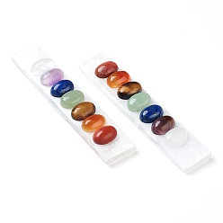 Смешанные камни Украшения дисплея чакры натурального селенита, с овальными кабошонами из натуральных драгоценных камней, прямоугольные, 111x23x6.5~13 мм