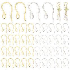 Золотой & Цвет Нержавеющей Стали 100 шт. 2 цвета 304 крючки для серег из нержавеющей стали, провод уха, с петлями, золотые и нержавеющая сталь цвет, 22x12x1 мм, отверстие : 3.5x2 мм, штифты : 0.8x1 мм, 50 шт / цвет