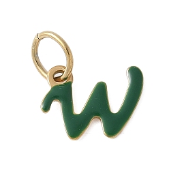 Letter W 304 из нержавеющей стали шармы эмали, с целью перехода в кольце, ионное покрытие (ip), золотые, Буква W, 8.5x12x1 мм, Перейти кольцо: 6x0.8 мм, 4.5 мм внутренним диаметром
