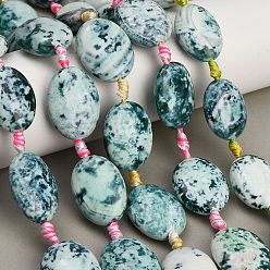 Bleu Vert Naturelles feu crépitent agate perles brins, teints et chauffée, Ovale Plat, sarcelle, 26~27.5x19.5~20.5x9.5~10.5mm, Trou: 2mm, Environ 12 pcs/chapelet, 15.55~15.87'' (39.5~40.3 cm)