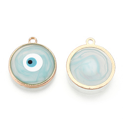Светло-Синий Эпоксидная смола эмаль подвески, Злые чары глаз, с реечным покрытием из сплава светло-золотистого цвета с открытой задней панелью, без кадмия, без никеля и без свинца, голубой, 21.5x18.5x2.5~3 мм, отверстие : 1.8 мм