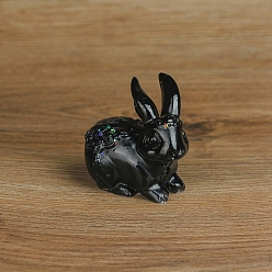 Obsidian Resin Rabbit Display Decoration, with Natural Obsidian Chips inside Statues for Home Office Decorations, 70x50x70mm