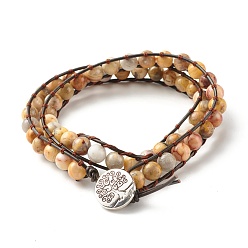 Сумасшедший Агат Натуральный сумасшедший агат круглые бусины 2 необработанный браслет, древо жизни очарование кожаный браслет с запахом для девушки женщины, 16-1/2 дюйм (42 см)