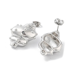 Платина Латунная серьга-гвоздик с покрытием стойки, без кадмия и без свинца, долговечный, формы раковины, платина, 24.5x18.5 мм