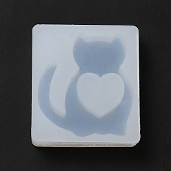 White DIY Quicksand Silicone Molds, Resin Casting Molds, for UV Resin, Epoxy Resin Craft Making, Cat with Heart, White, 54.5x49x12mm, Inner Diameter: 50x44mm