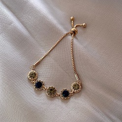 Плоский Круглый Сплав цепочка слайдер браслеты, Браслеты из латуни с микропаве и фианитами для женщин, плоско-круглые, 9-1/8 дюйм (23 см)