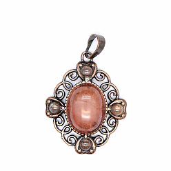 Вишневый агат Ретро-подвески из полого синтетического вишневого агата, подвески в виде цветка-ромба, с красной медной металлической фурнитурой, 33x27x7 мм