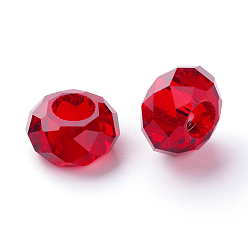 Dark Red Glass European Beads, Large Hole Beads, No Metal Core, Rondelle, Dark Red, 14x8mm, Hole: 5mm