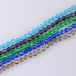 Mixed Color Imitation Austrian Crystal 5301 Bicone Beads, Faceted Glass Beads Strands, Mixed Color, 2x3mm, Hole: 0.5mm, about 160~180pcs/strand, 16.54 inch~17.32 inch(42~44cm)