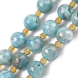 Бледно-бирюзовый Гальванические природные друзы геод, круглые, с бисером, бледные бирюзовая, 10~11 мм, отверстие : 0.9~1 мм, около 14~15 шт / нитка, 7.60~7.87'' (19.3~20 см)