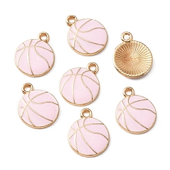 Pink Alloy Enamel Pendants, Light Gold, Basketball, Pink, 17x13.5x2mm, Hole: 1.6mm, 10pcs/bag