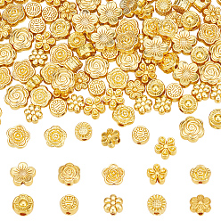 Золотой 100шт 10 стили бусины из сплава, цветок, золотые, 5.5~8x5.5~8.5x3~4.5 мм, отверстие : 0.9~1.2 мм, 10 шт / стиль