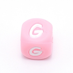 Letter G Silicone Alphabet Beads for Bracelet or Necklace Making, Letter Style, Pink Cube, Letter.G, 12x12x12mm, Hole: 3mm