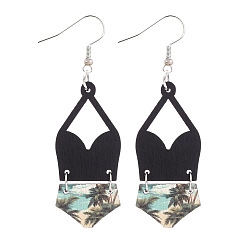 Черный Серьги-подвески из сплава с имитацией кожи, бикини, чёрные, 72x22 мм