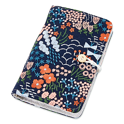 Prussian Blue Linen Loose-leaf Planner Notebook Cover, Binder Cover, Rectangle with Flower Pattern, Prussian Blue, 185x120x29mm