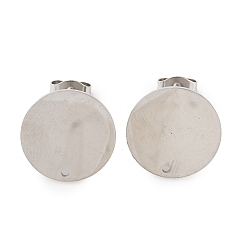 Нержавеющая Сталь Цвет 304 Выводы серьги из нержавеющей стали шпилька, с плоской пластиной, плоско-круглые, цвет нержавеющей стали, 15 мм, отверстие : 1.2 мм, штифты : 1 мм