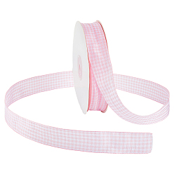 Pink Polyester Tartan Ribbon, for Wedding Invitations, Bouquets, Gift Wrapping, Pink, 1 inch(26mm)