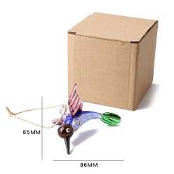 Синий Стекло подвесные украшения, с джутовой веревкой, птица, синие, Кулон : 85x86 мм