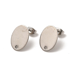 Нержавеющая Сталь Цвет Не тускнеет 201 фурнитура для сережек-гвоздиков из нержавеющей стали, с 304 штифтом и отверстием из нержавеющей стали и фрикционными ушными гайками, овальные, цвет нержавеющей стали, 15x11 мм, отверстие : 1.8 мм, штифты : 0.7 мм