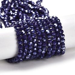 Indigo Electroplate Opaque Glass Beads Strands, Faceted(32 Facets), Pearl Luster Plated, Round, Indigo, 4mm, Hole: 0.7mm, about 88~95pcs/strand, 12.99~14.06 inch(33~35.7cm)
