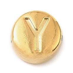 Letter Y 304 из нержавеющей стали бусы, плоские круглые с буквы, золотые, Письмо Y, 7x3.5 мм, отверстие : 1.7 мм