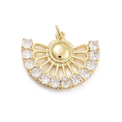 Настоящее золото 18K Подвески в форме веера с покрытием из латуни с микропаве из кубического циркония, без кадмия и без свинца, долговечный, реальный 18 k позолоченный, 21x27x3 мм, отверстие : 3 мм