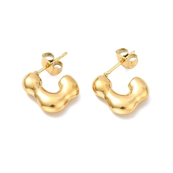 Золотой Ионное покрытие (ip) 304 прямоугольные серьги-гвоздики из нержавеющей стали, полукруглые серьги для женщин, золотые, 11x15x3.5 мм, штифты : 0.7 мм