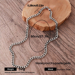 Couleur Acier Inoxydable Colliers vintage 2.8mm 304 en acier inoxydable à maillons gourmette pour femmes, sans ternissement, couleur inox, 23.62 pouce (60 cm)